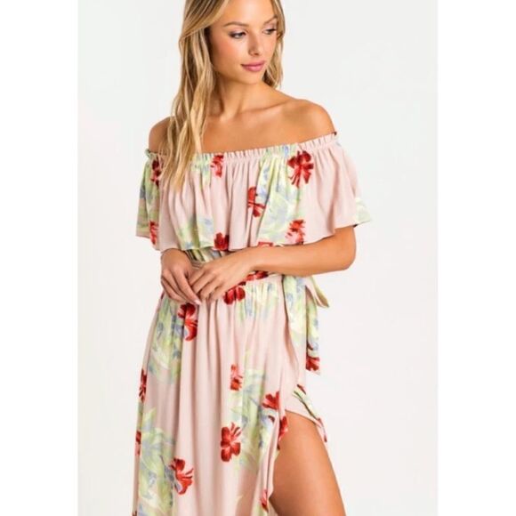 Lush GENEVIVE Floral Ruffle Off Shoulder Tie Waist Midi Dress - Picture 2 of 13